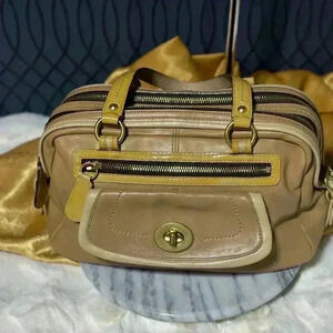Coach Satchel Shoulder Bag Leather Bonnie Camel Red Satin Interior 13382
